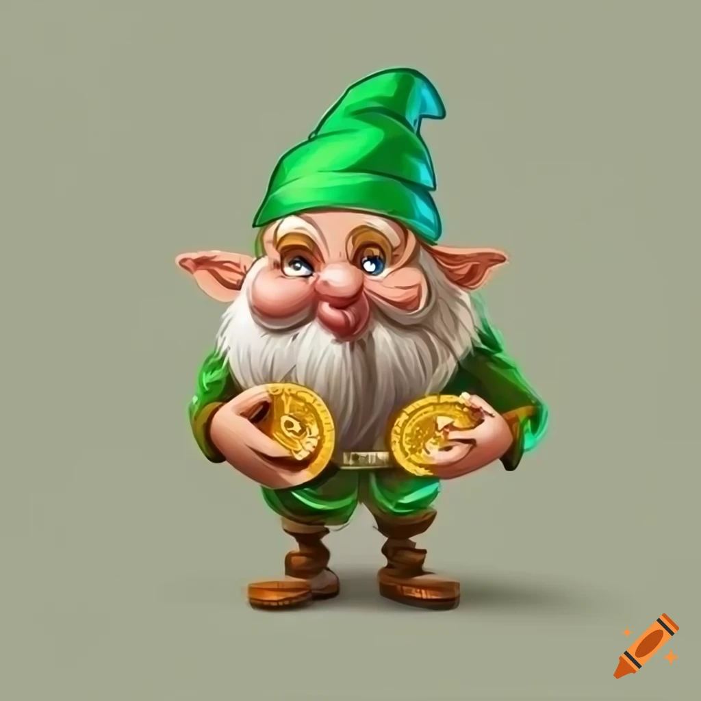 Cartoon Dwarf With A Green Cap Holding A Gold Coin cartoon-dwarf-with-a-green-cap-holding-a-gold-coin
