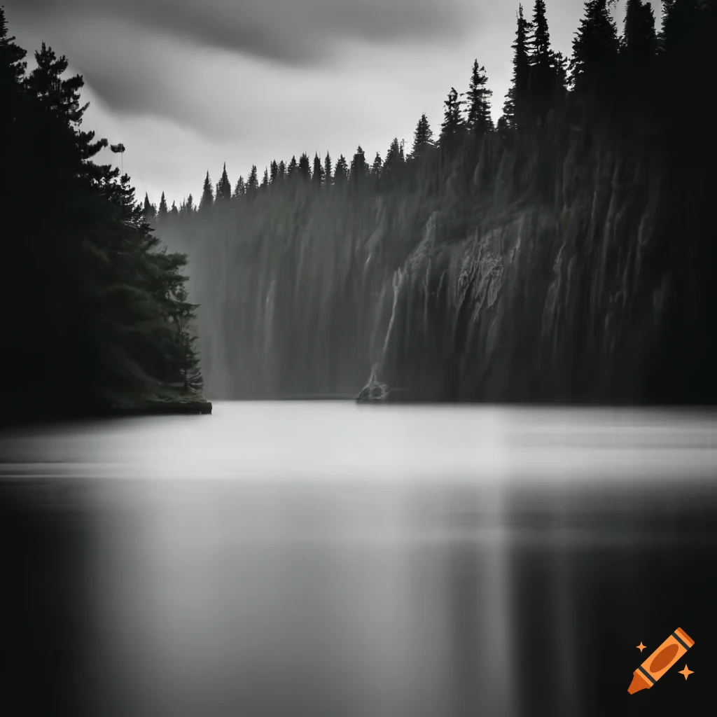 scenic view of a lake with a waterfall and island