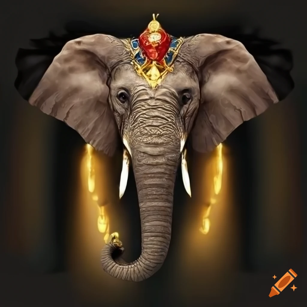 Regal elephant king on black and gold background on Craiyon