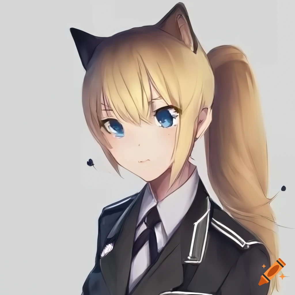 cosplay of a blonde cat girl in Luftwaffe uniform