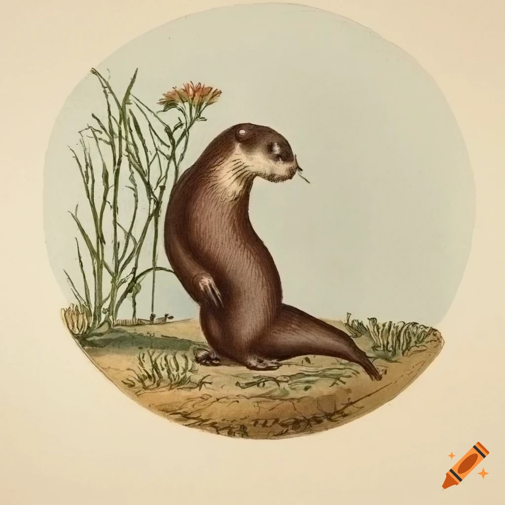 artistic illustration of an otter in Mark Catesby style