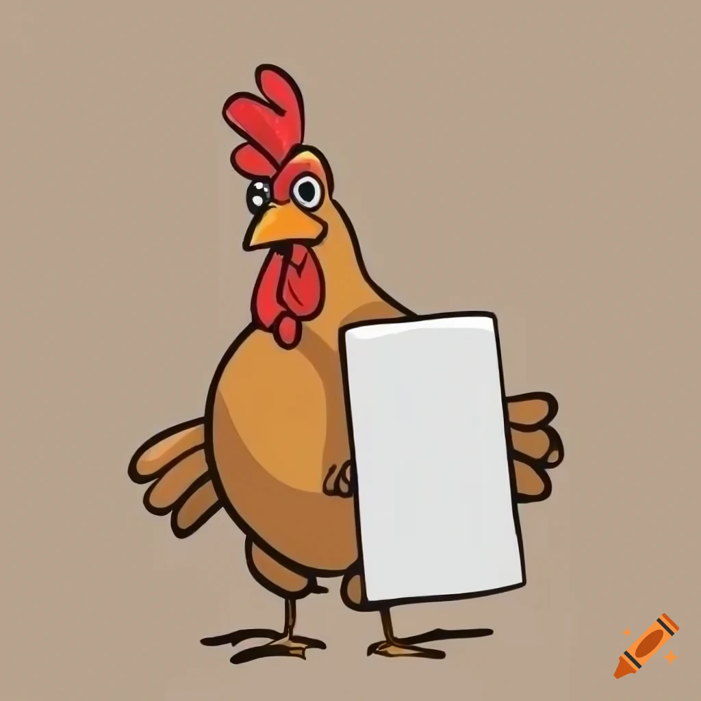 Cartoon chicken holding a blank menu on Craiyon