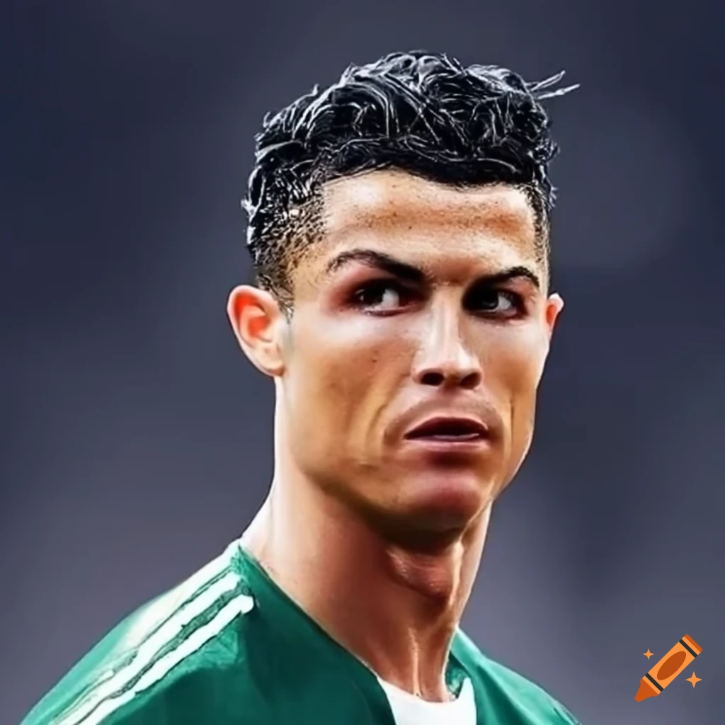 Cristiano Ronaldo de cuerpo completo con una corona y camiseta del