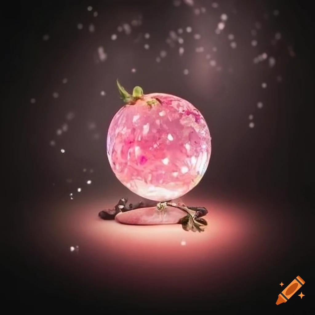 Crystal sphere with a strawberry inside surrounded by sparkles on Craiyon
