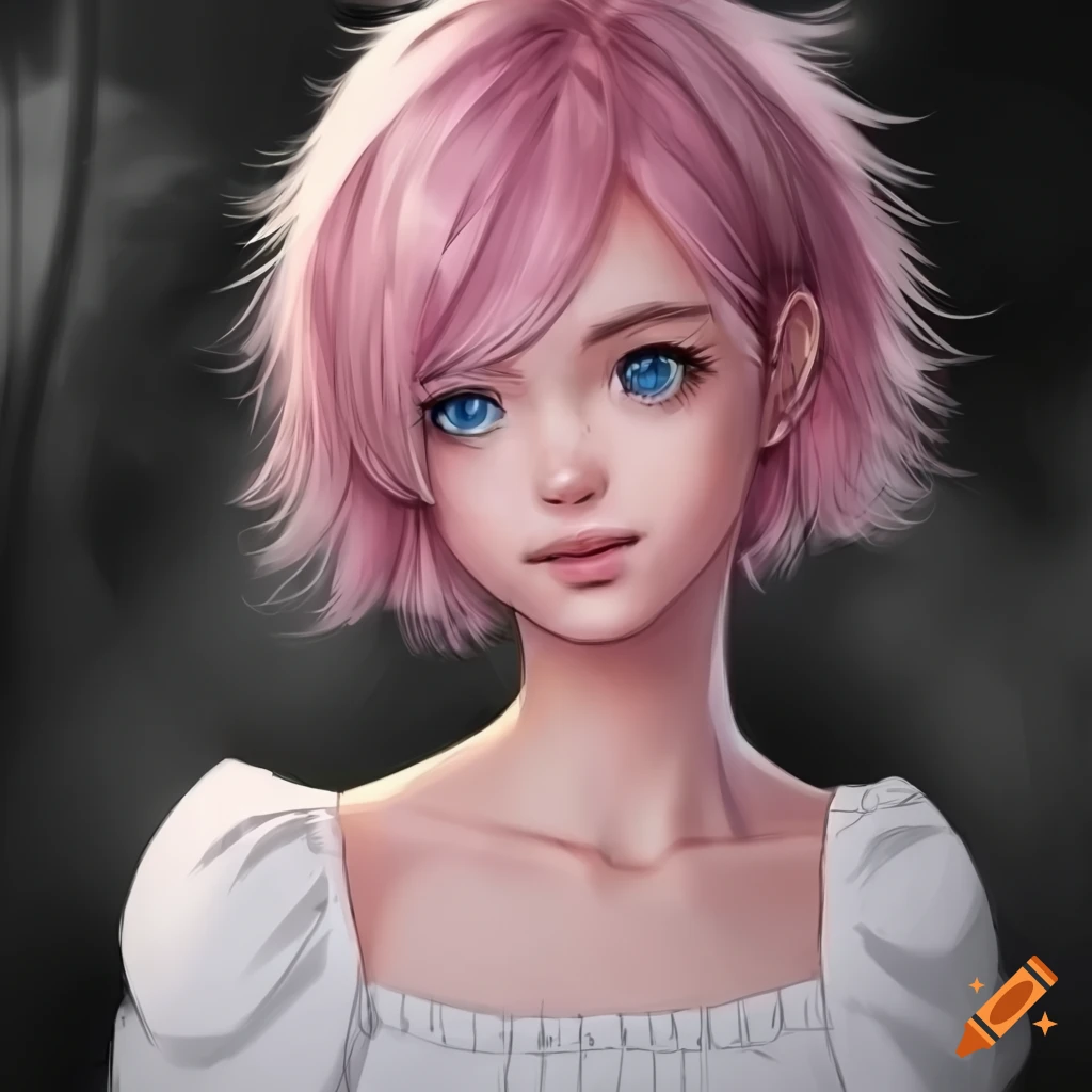 Manga Style Girl With Blue Eyes And Pink Hair