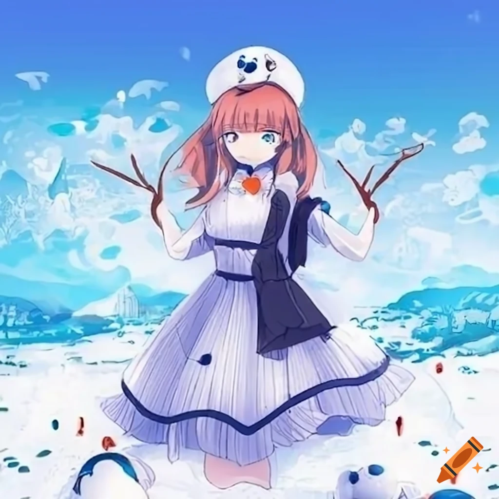 Download wallpaper winter, mood, anime, snowman, friends, section other in  resolution 640x1136