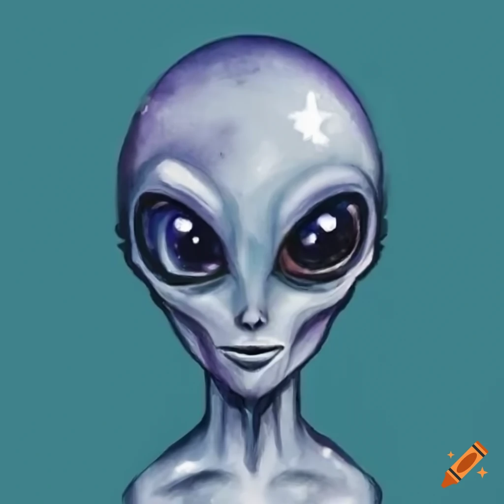 Artwork of a mysterious grey alien with cosmic eyes