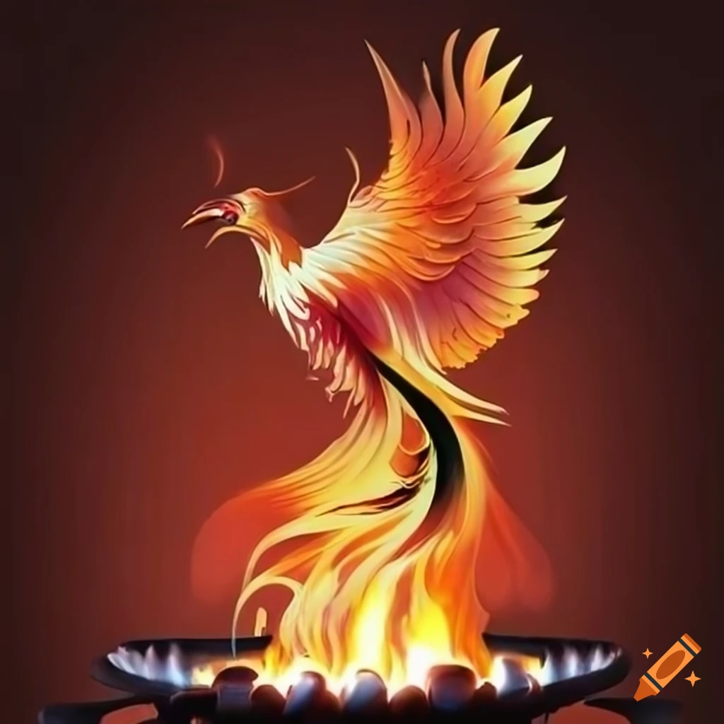 Artistic representation of gas burners and a phoenix bird on craiyon