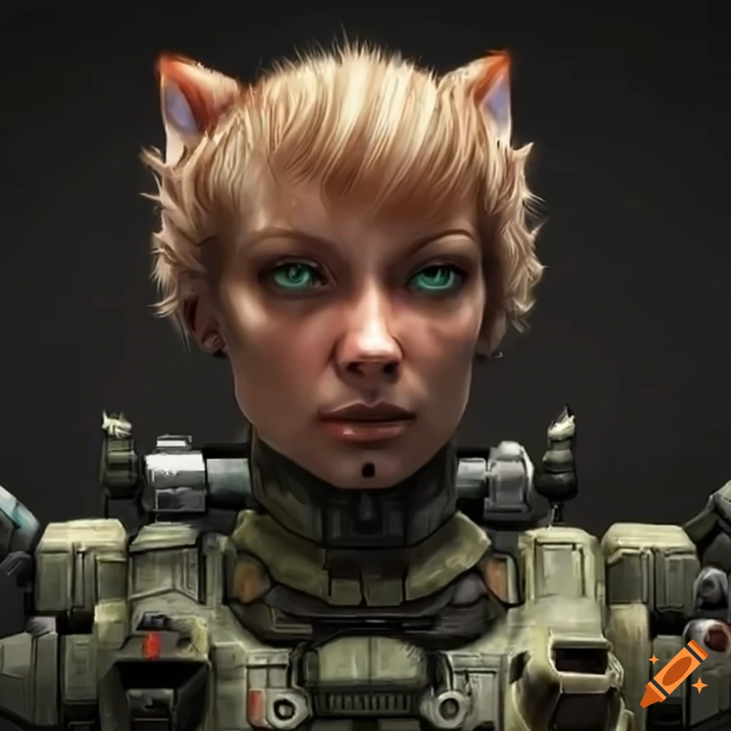 Close-up of a female mechwarrior with cat ears on Craiyon