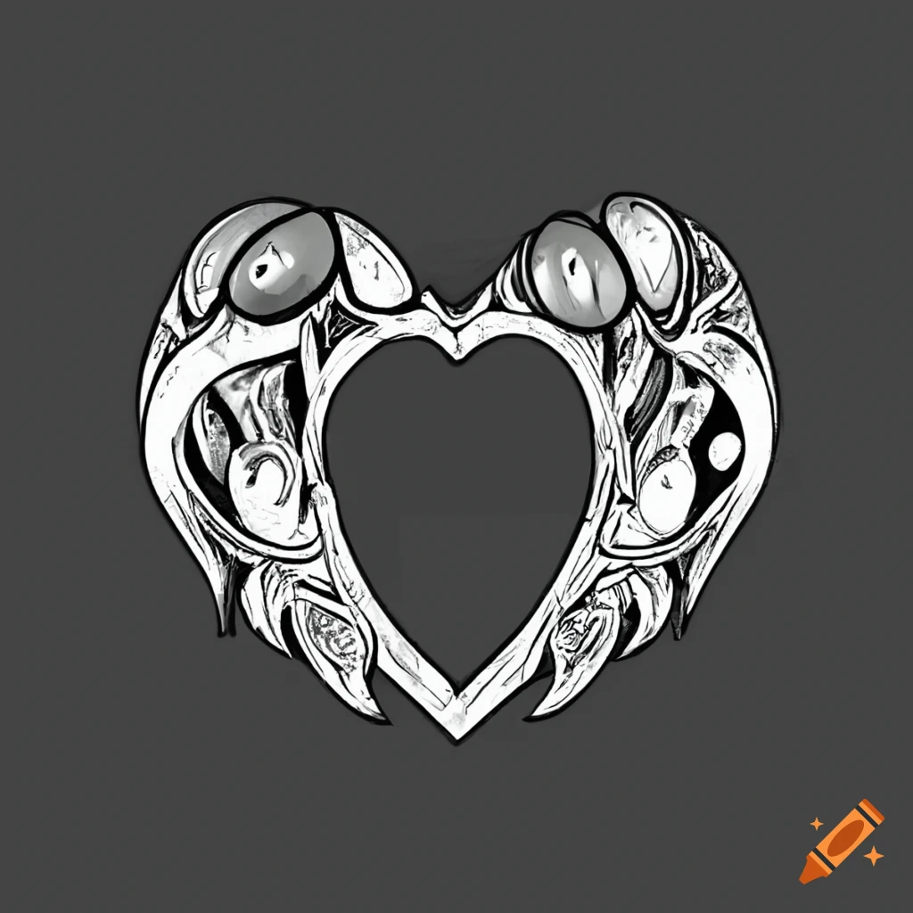 Flaming Heart Art Illustration Hand Drawn Black and White Vector for Tattoo,  Sticker, Logo Stock Vector - Illustration of moustache, drawn: 267750373
