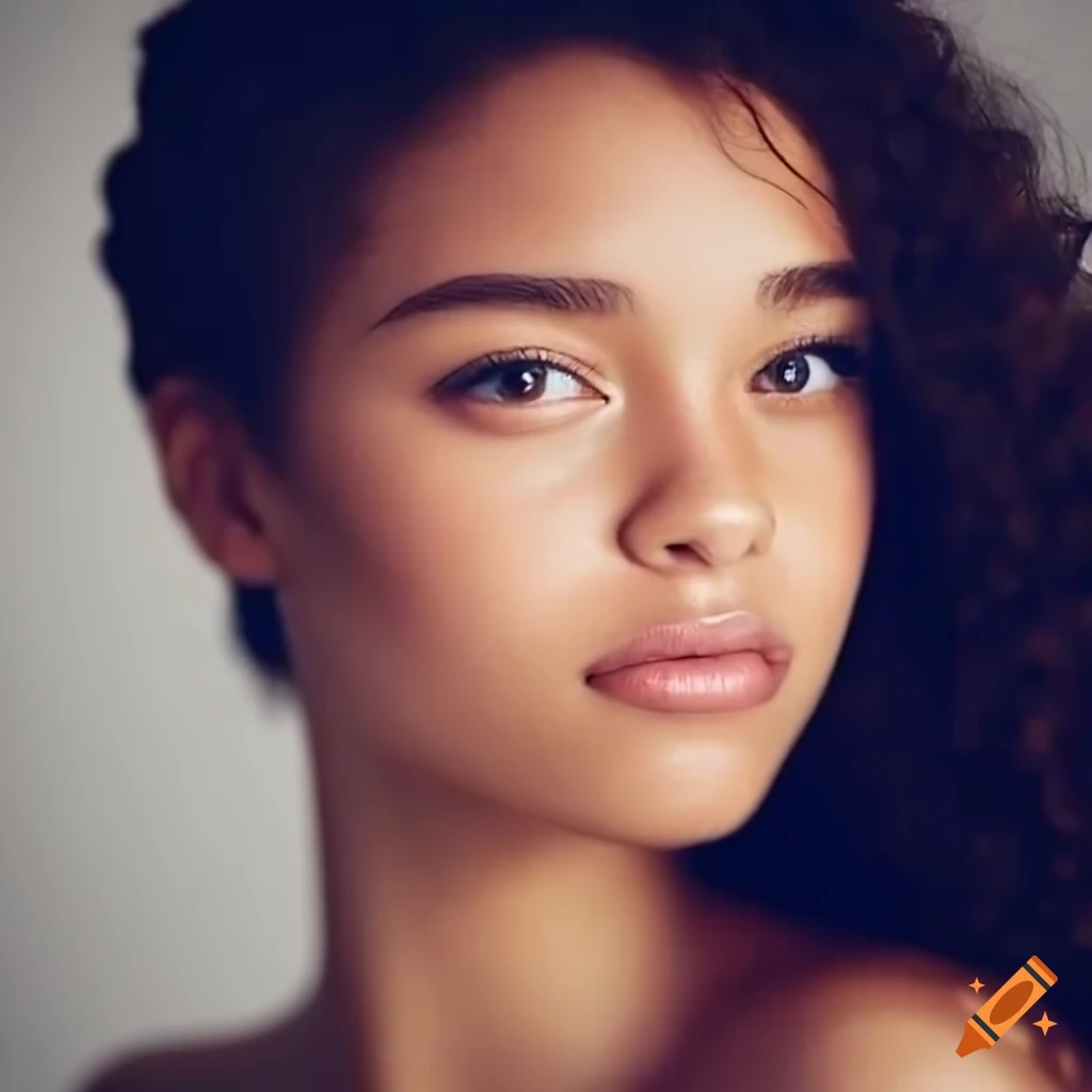 Stunning Close Up Portrait Of A Young Woman With Beautiful Lighting On