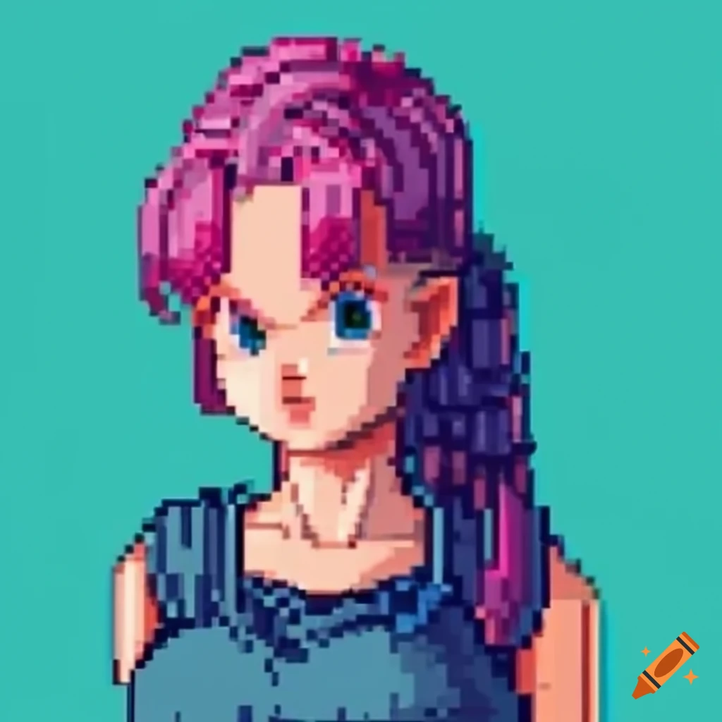 Crossover artwork of bulma from dragon ball in stardew valley on Craiyon