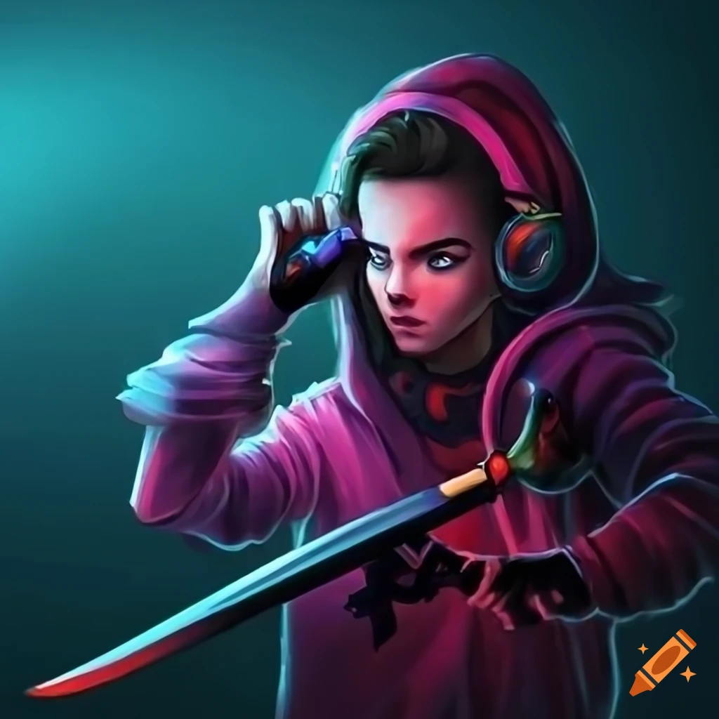 gamer wielding a keyboard as a sword