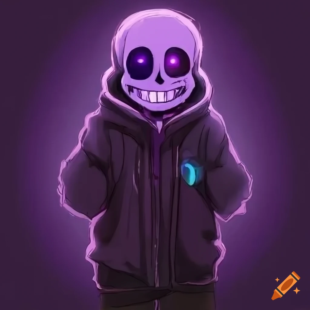Digital artwork of a mysterious undertale character with purple eyes on