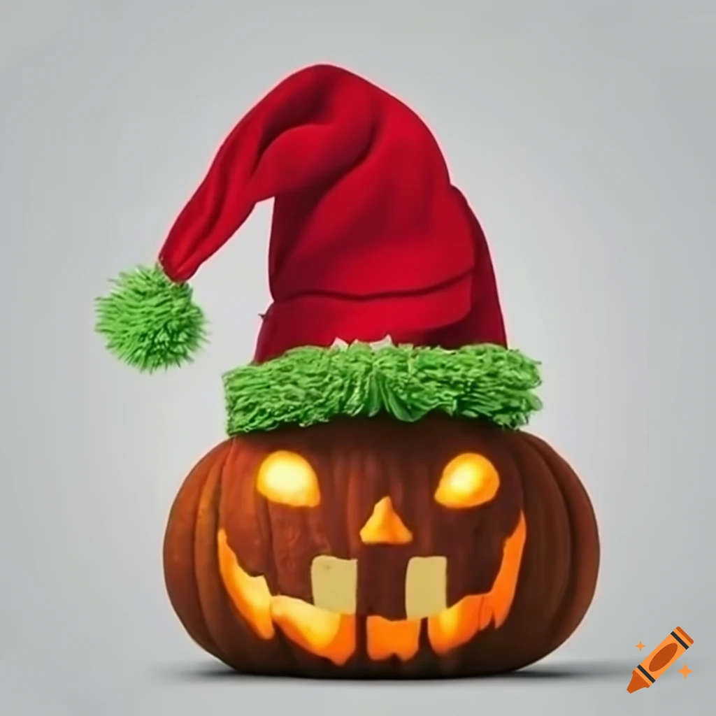 Pumpkin with a christmas hat on Craiyon