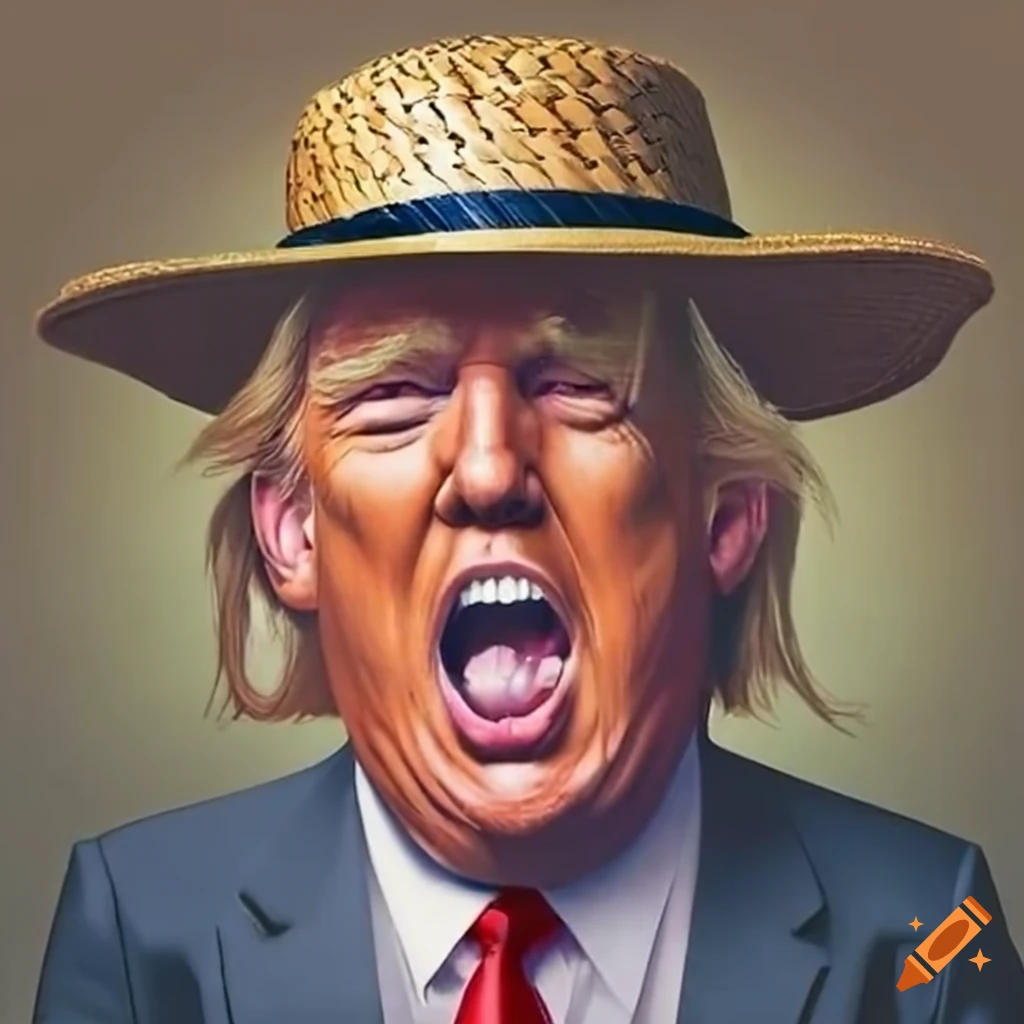 Donald trump wearing a straw hat