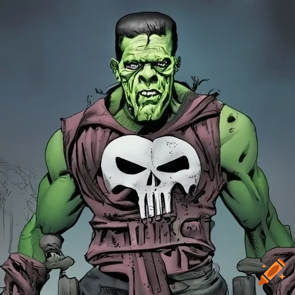 Frankenstein and The Punisher hybrid artwork