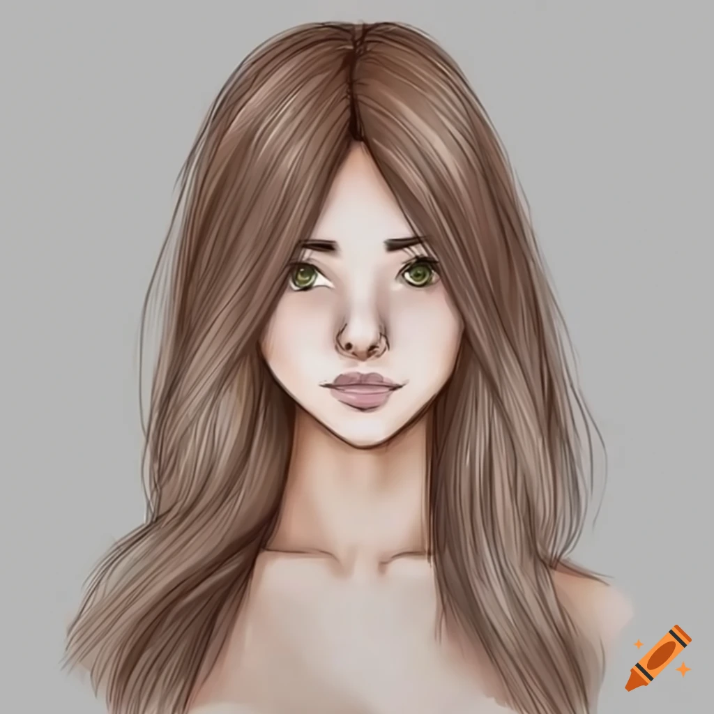 Drawing of a girl with brown hair in side-view that looks dreamy