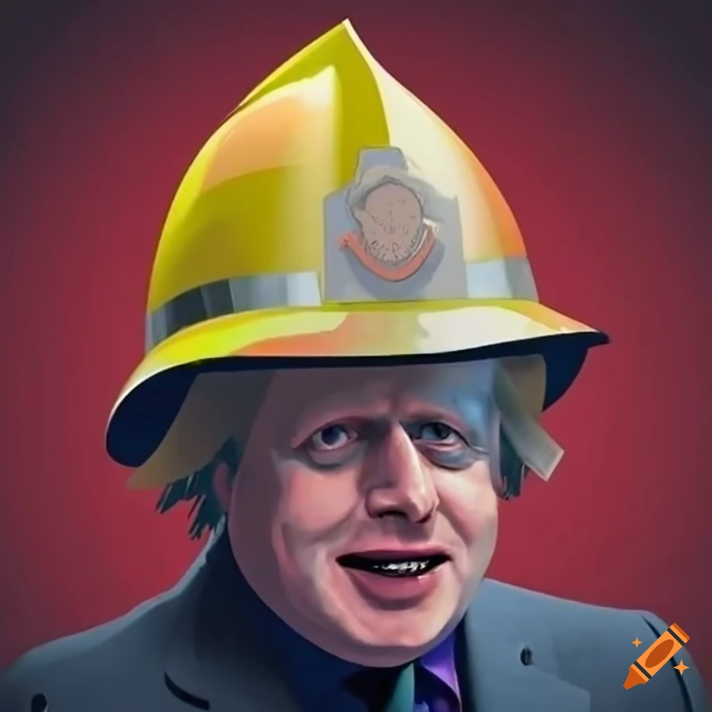 Boris johnson in a fireman helmet