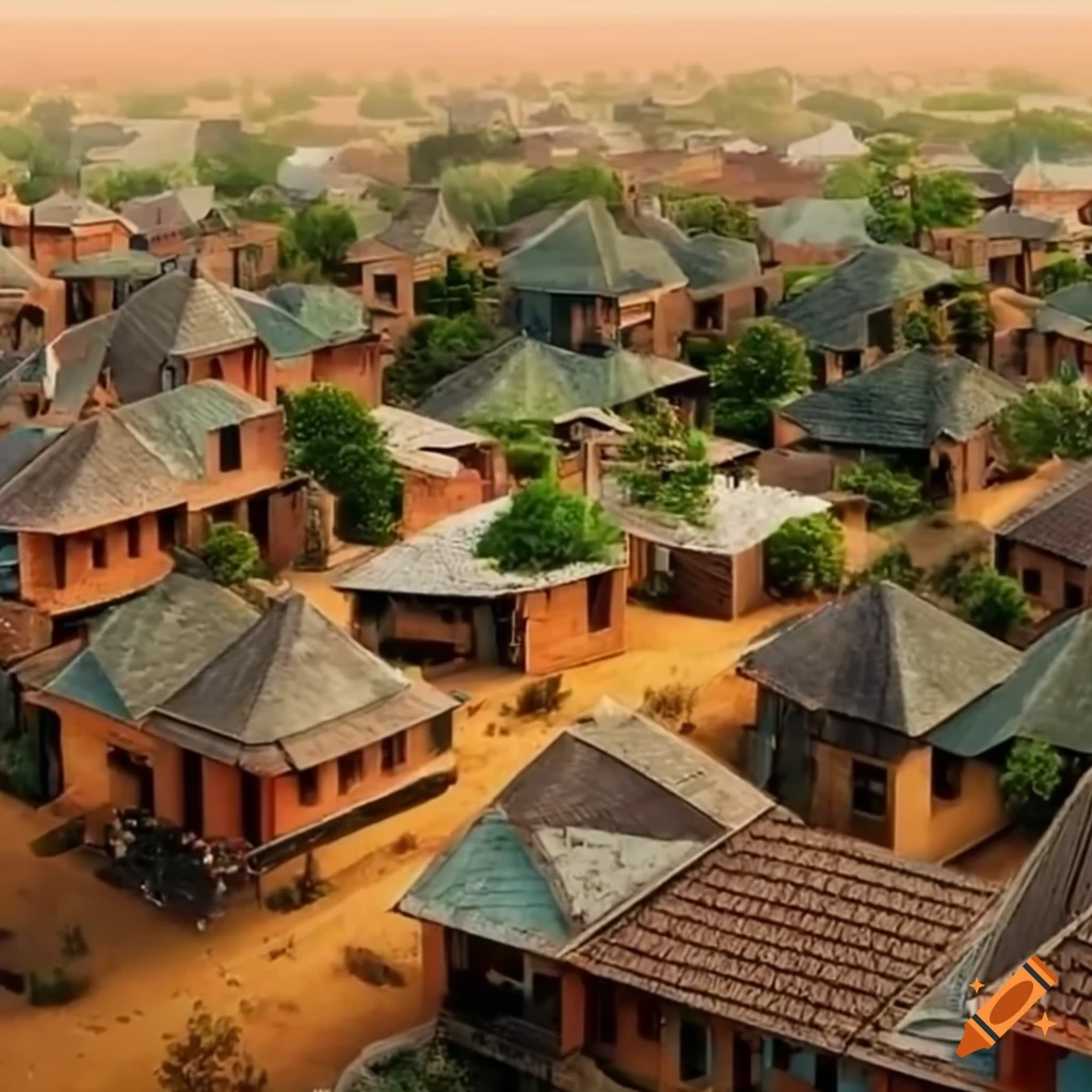 Village grid layout with residential, commercial, and industrial areas