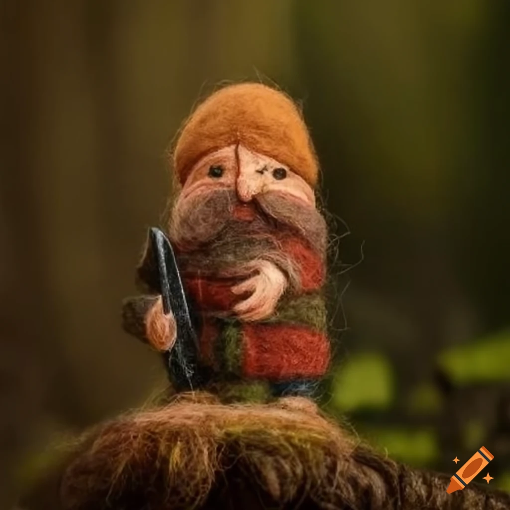 wool art of a lumberjack in the forest