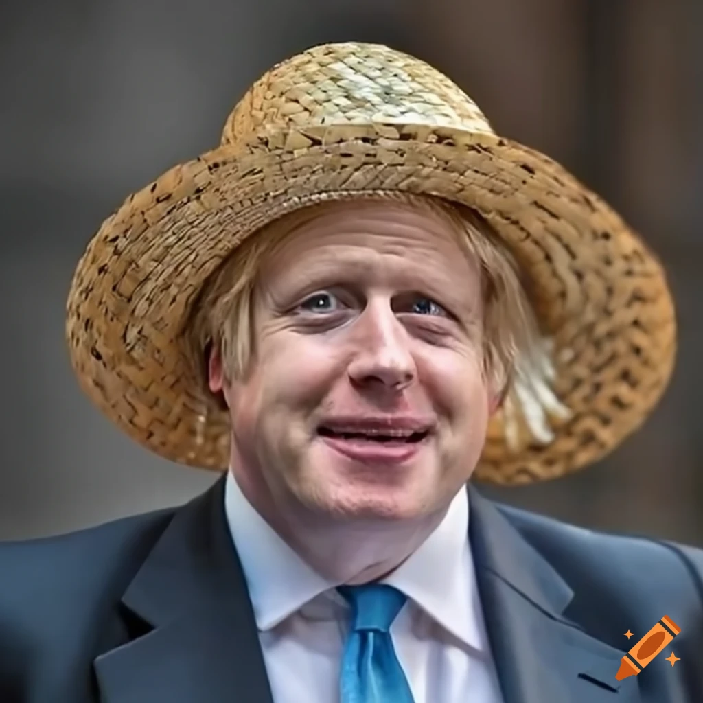 Boris johnson in a straw hat