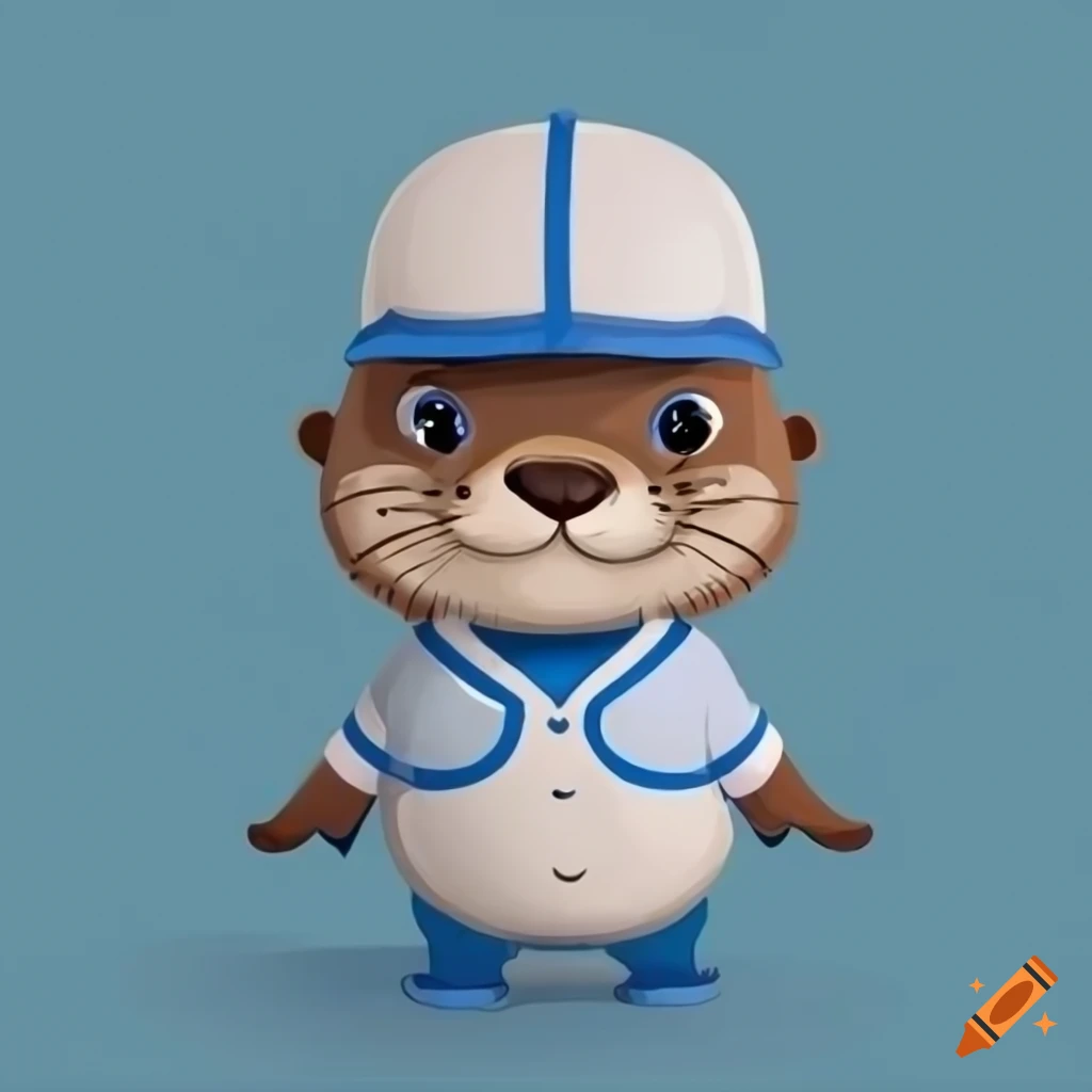 Cute cartoon otter wearing baseball shirt on Craiyon