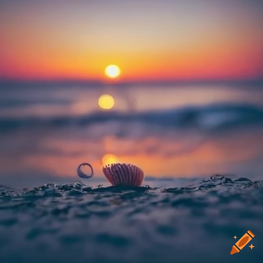 sunset on the beach holding sea shells