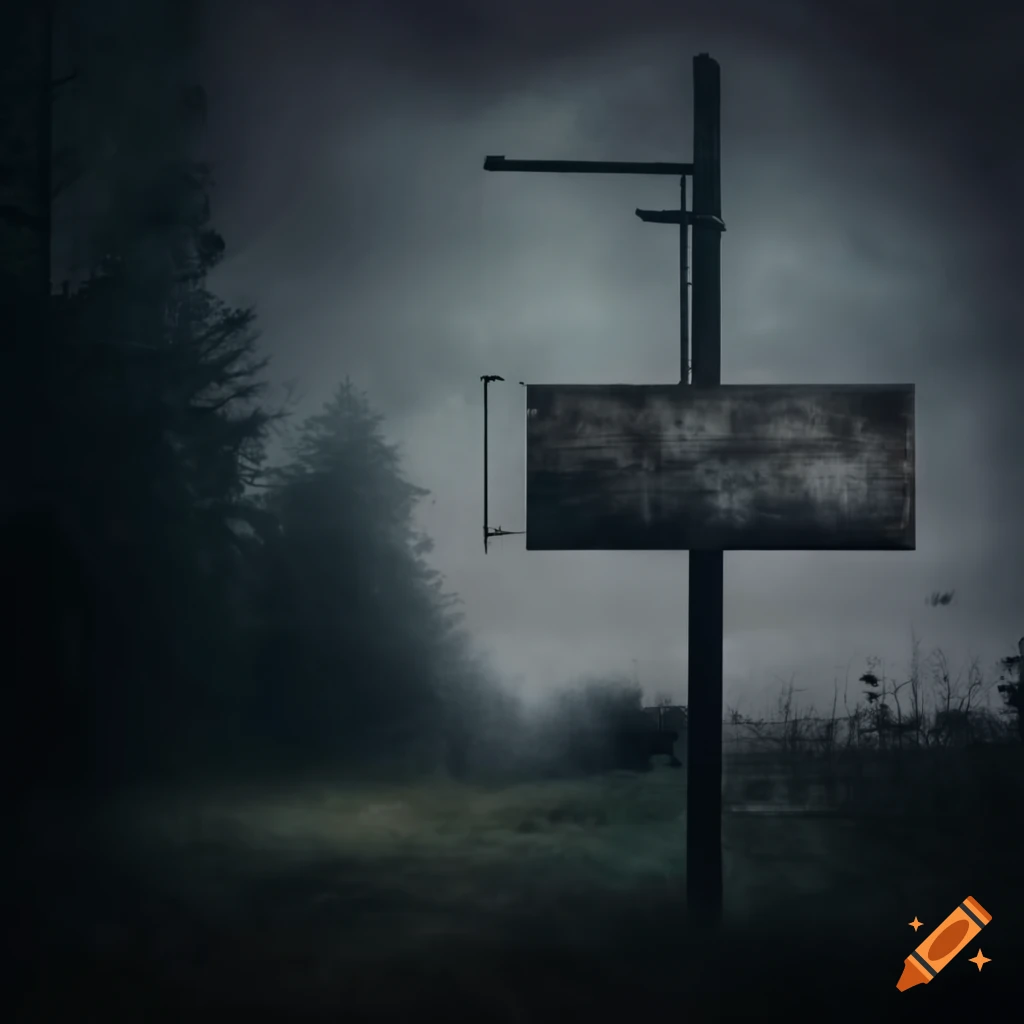 eerie abandoned billboard with creepy eyes