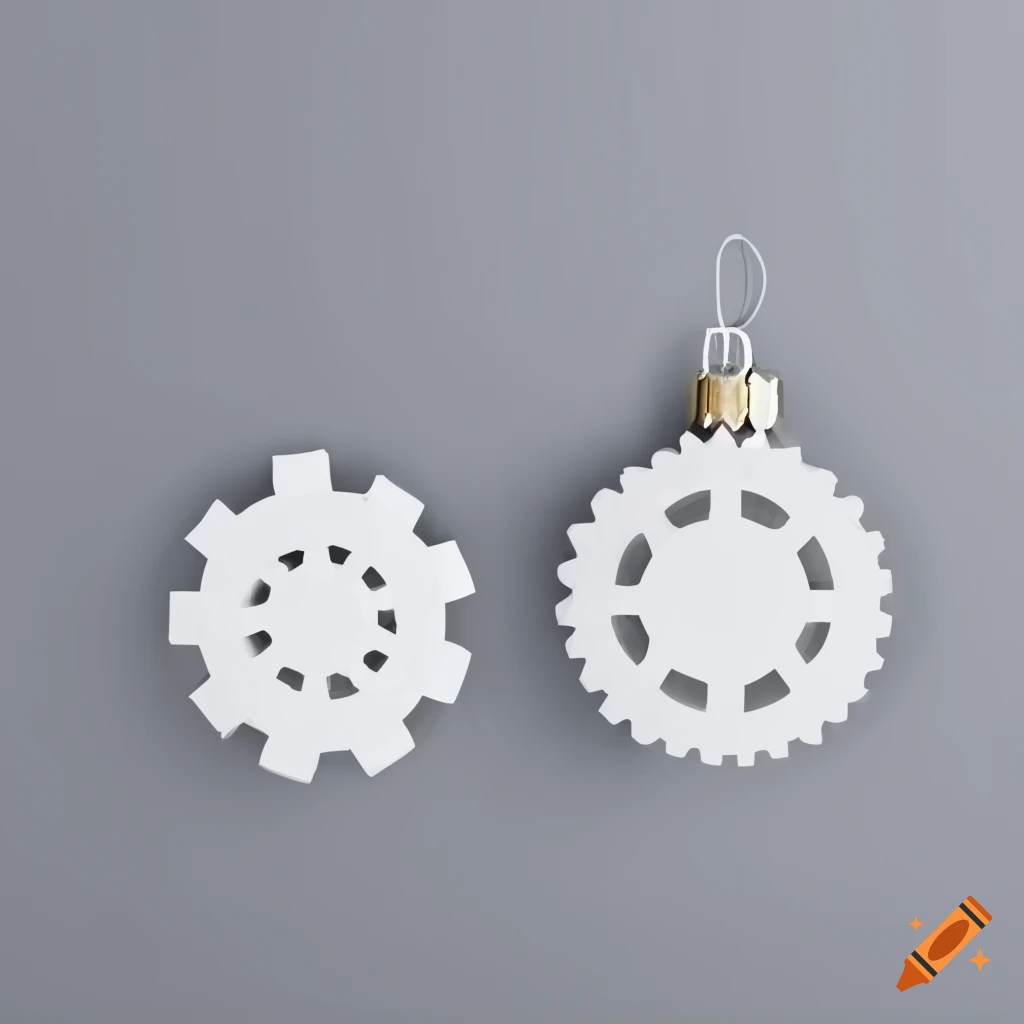 grey background with 2D gear ornaments forming a Christmas bauble