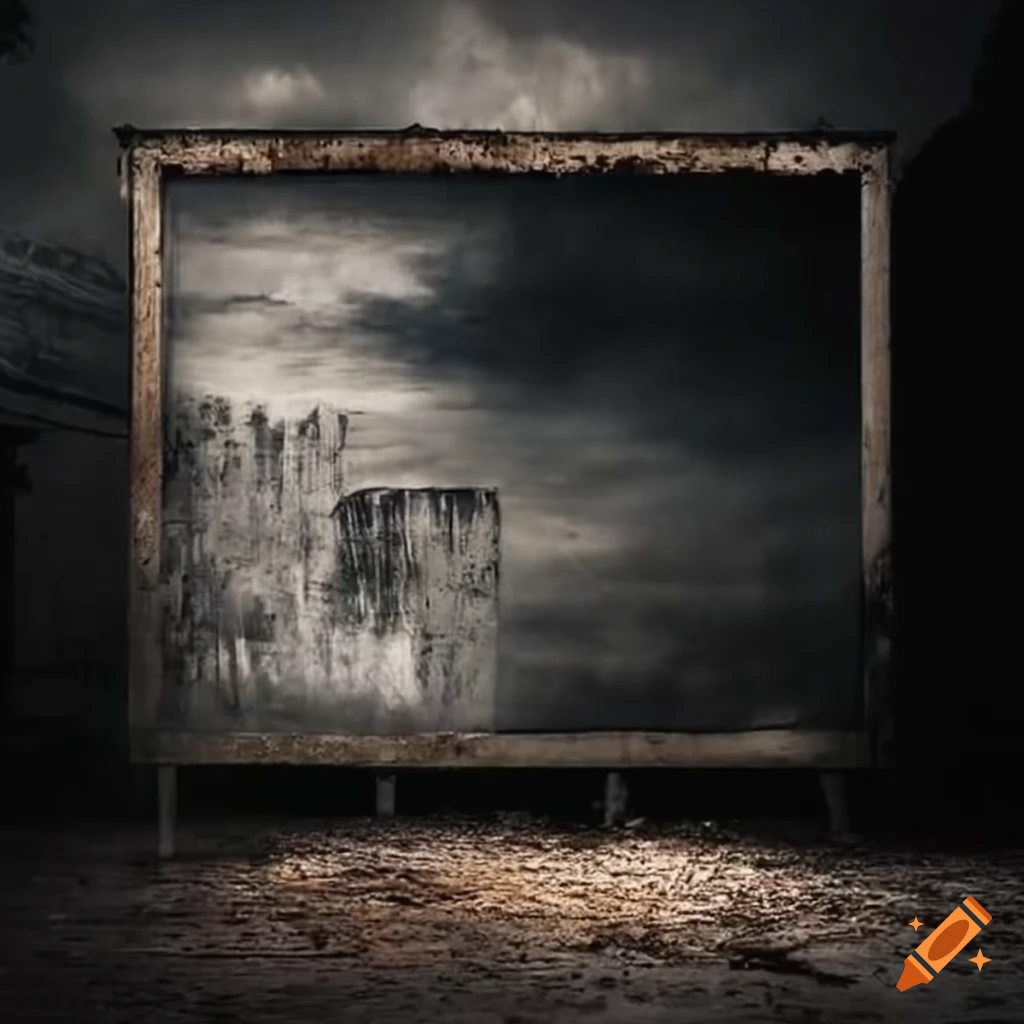 eerie abandoned billboard with creepy eyes