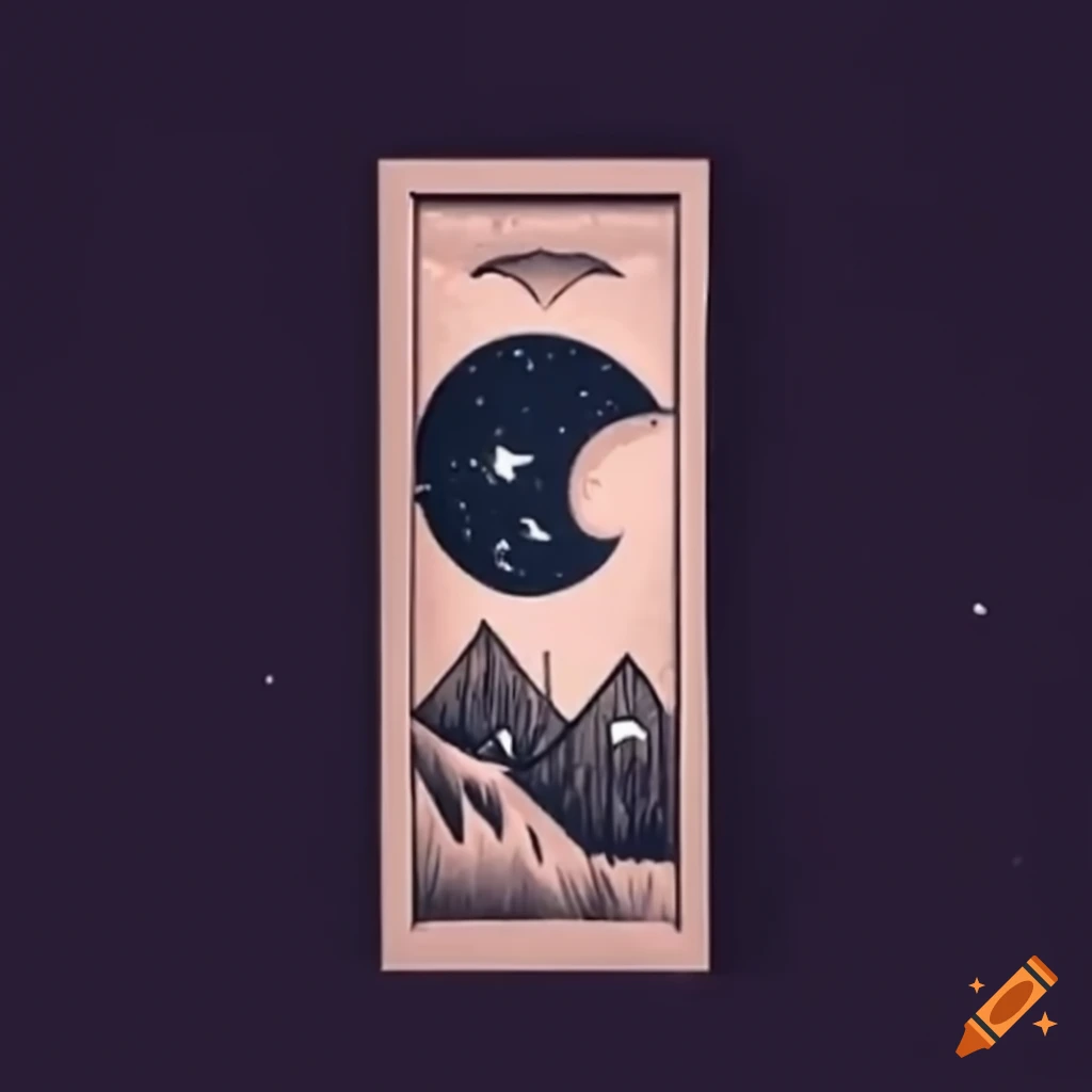 Black tattoo of an apartment door with mountain and nature design