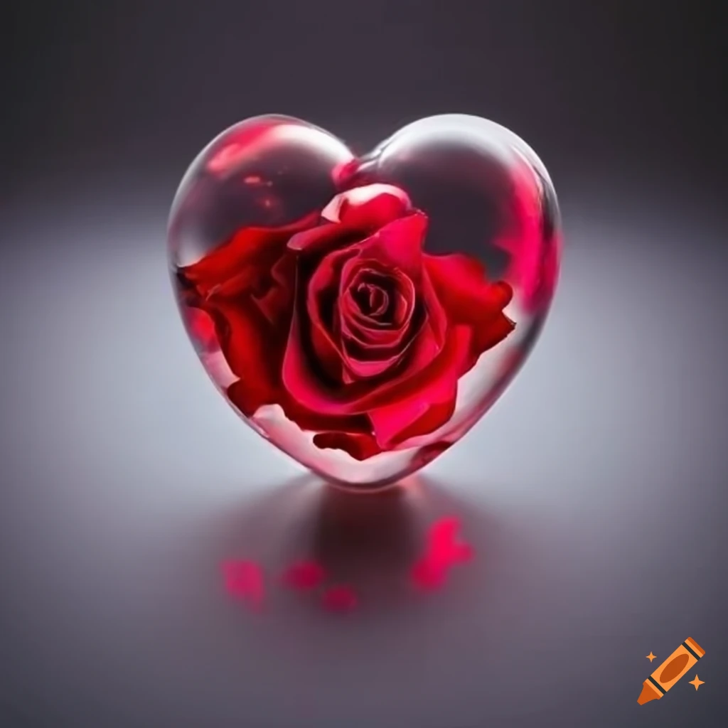 glass heart with rose