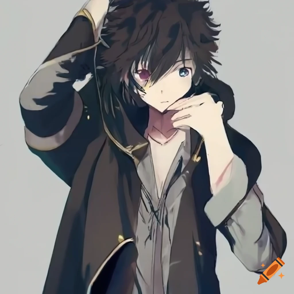 Black hair boy with brown eyes in anime style on Craiyon