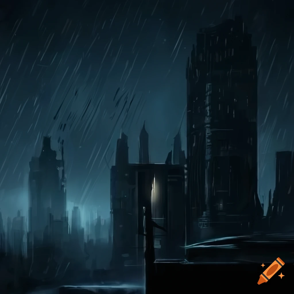 Sci-fi noir city in the rain on Craiyon