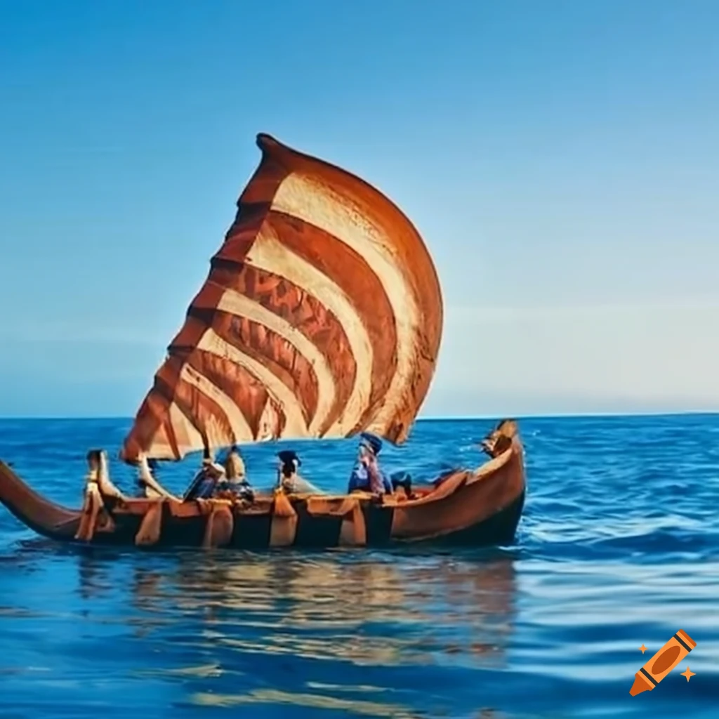 traditional Hawaiian canoe sailing on the water