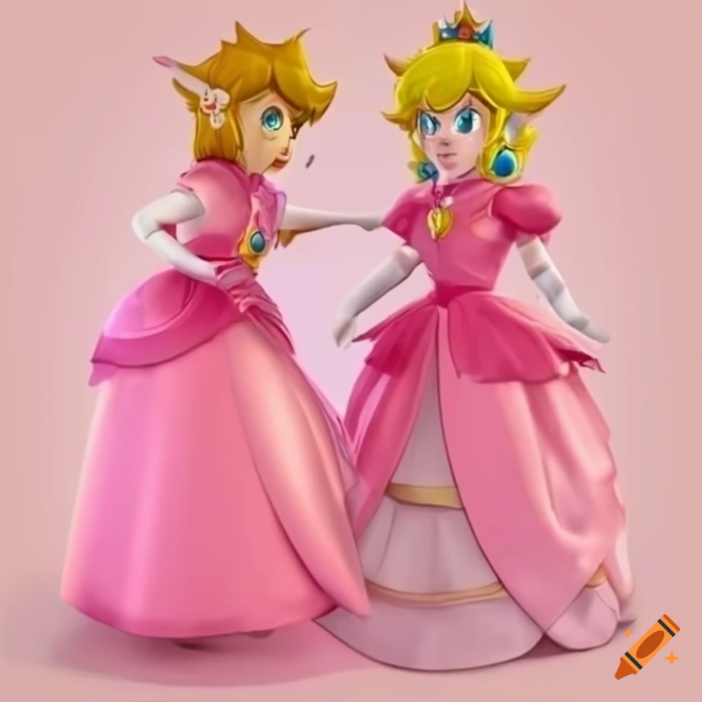 Princess Peach and Link in pink silk ballgowns