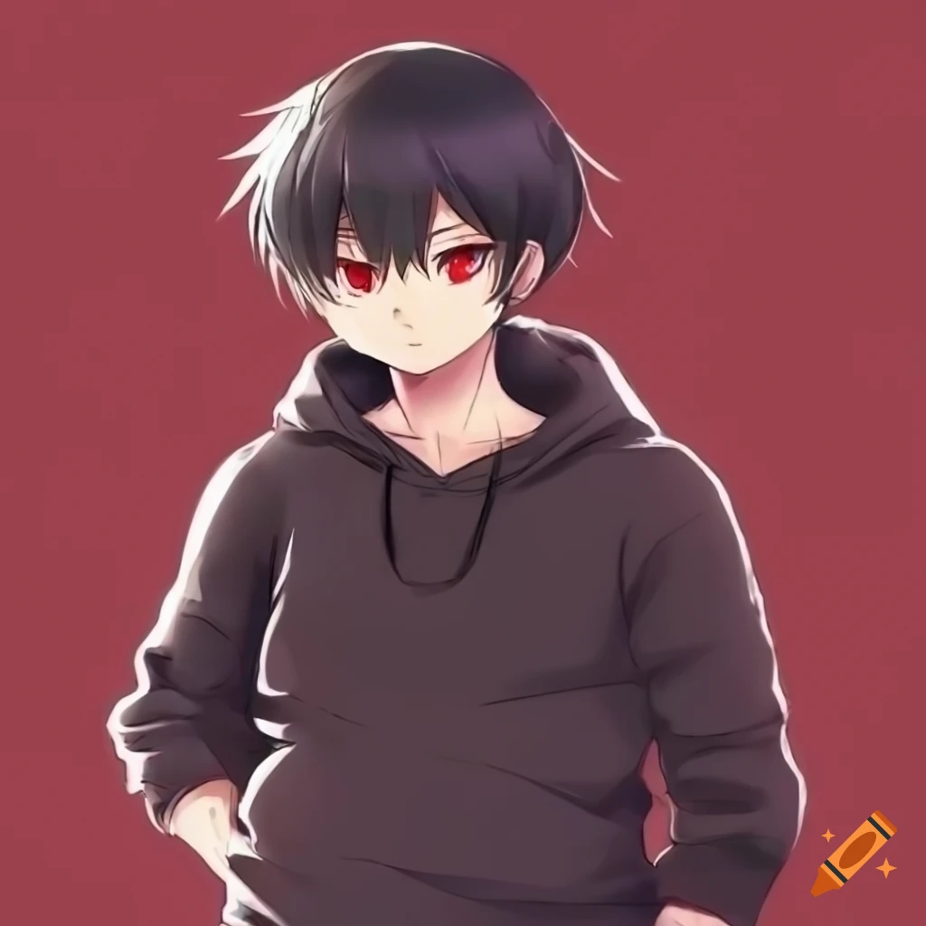Character design of a confident anime man with short hair and a black ...