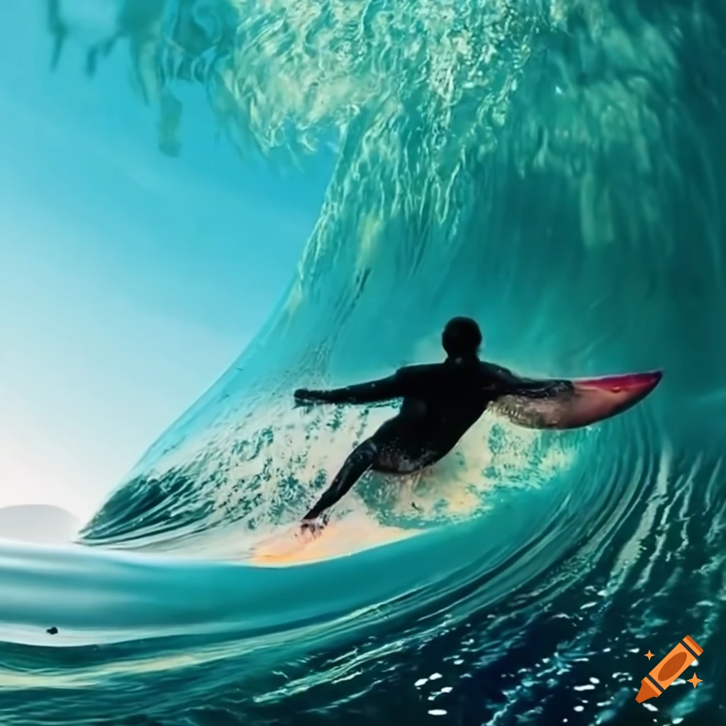 surfer riding a wave on a data visualization