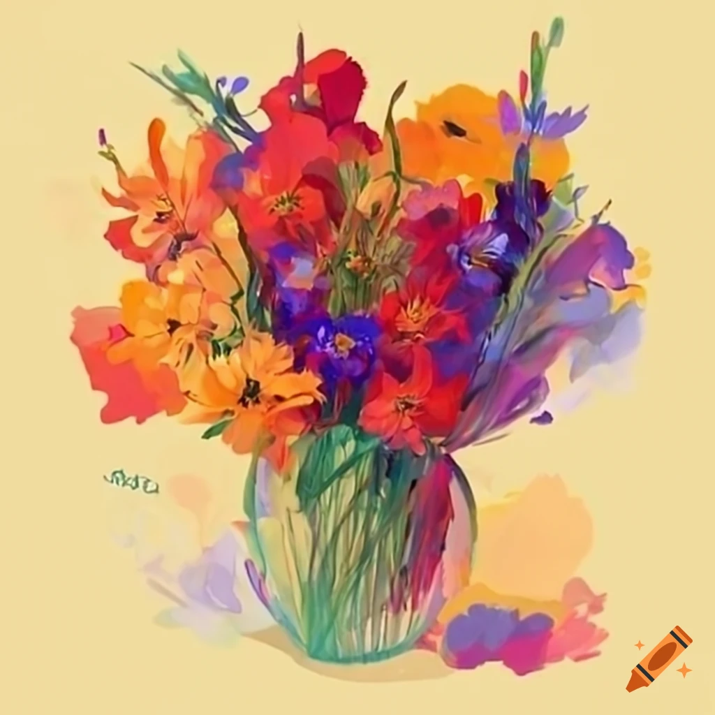 Colorful flower bouquet with poppy, gladiolus, cosmos and marigold on ...