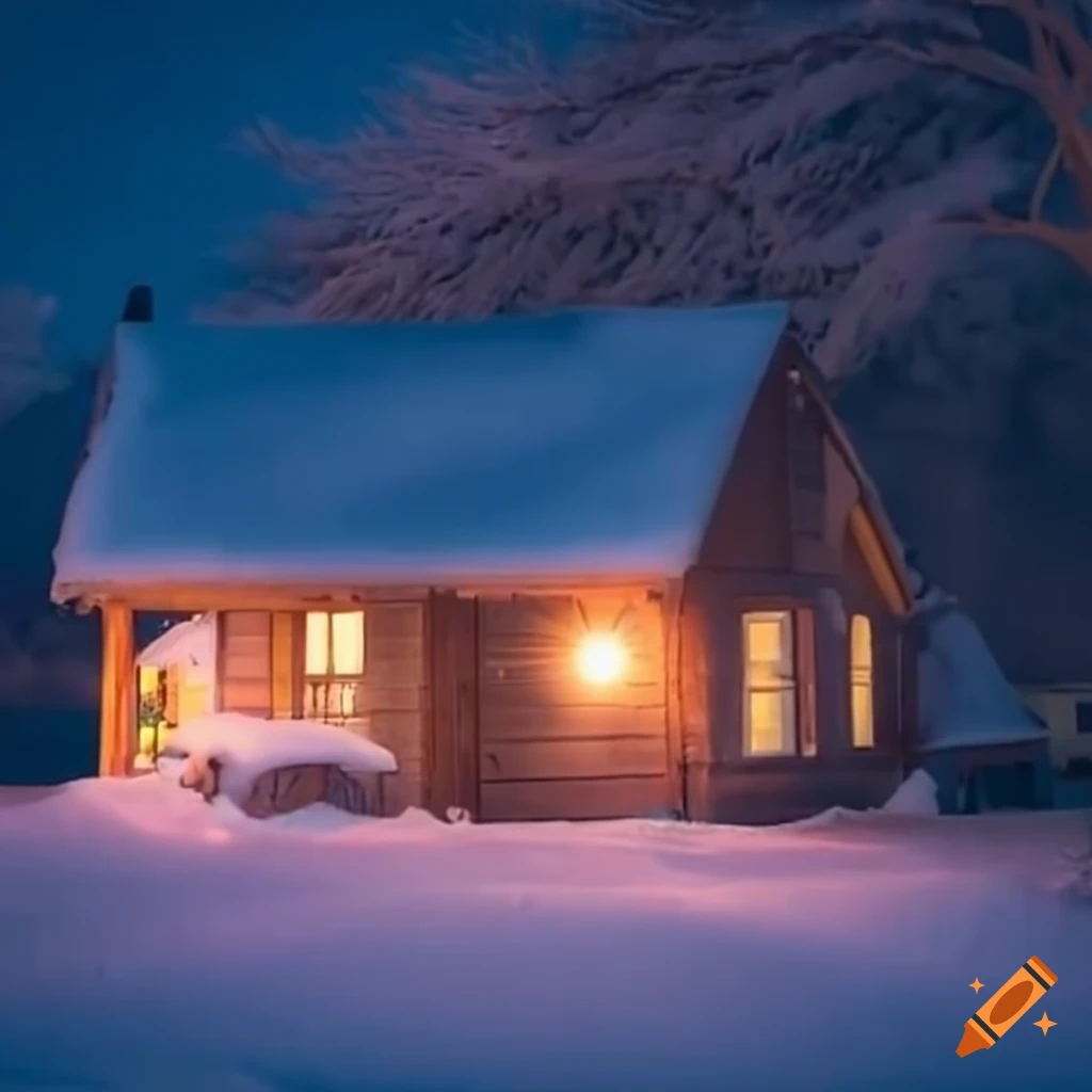 Snowcovered house during a winter night on Craiyon
