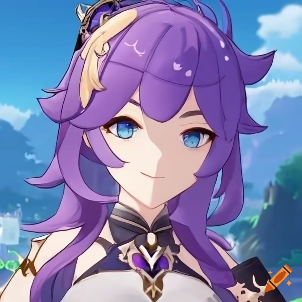 Character Artwork Of A Girl With Purple Hair And Blue Eyes