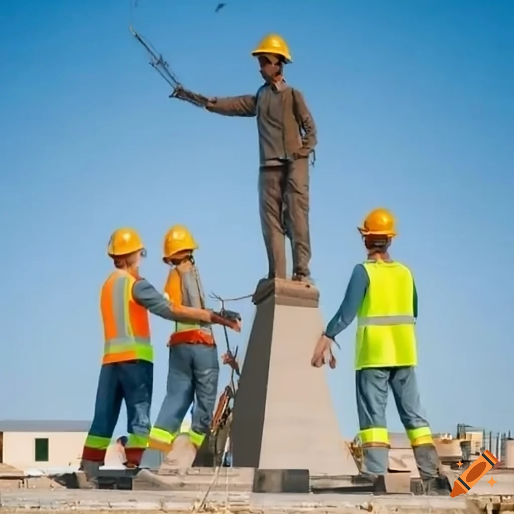 construction workers inspecting sparrow monument progress