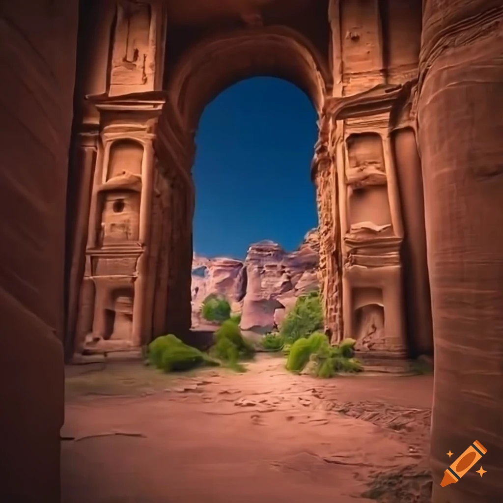 ancient Petra-style door on a cliff