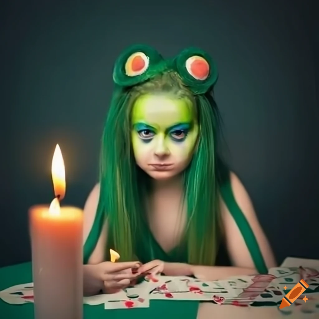 girl-with-frog-makeup-holding-deck-of-cards-on-craiyon