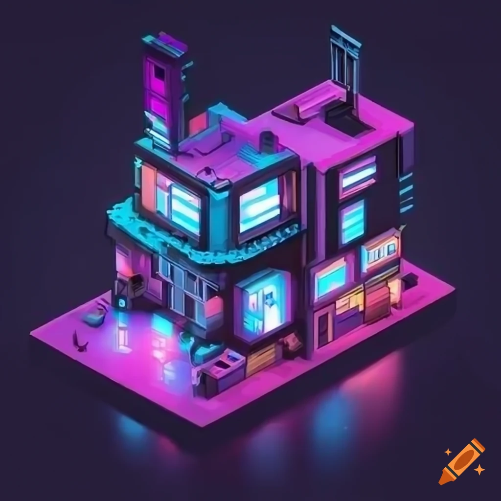Isometric View Of A Cyberpunk House On Craiyon