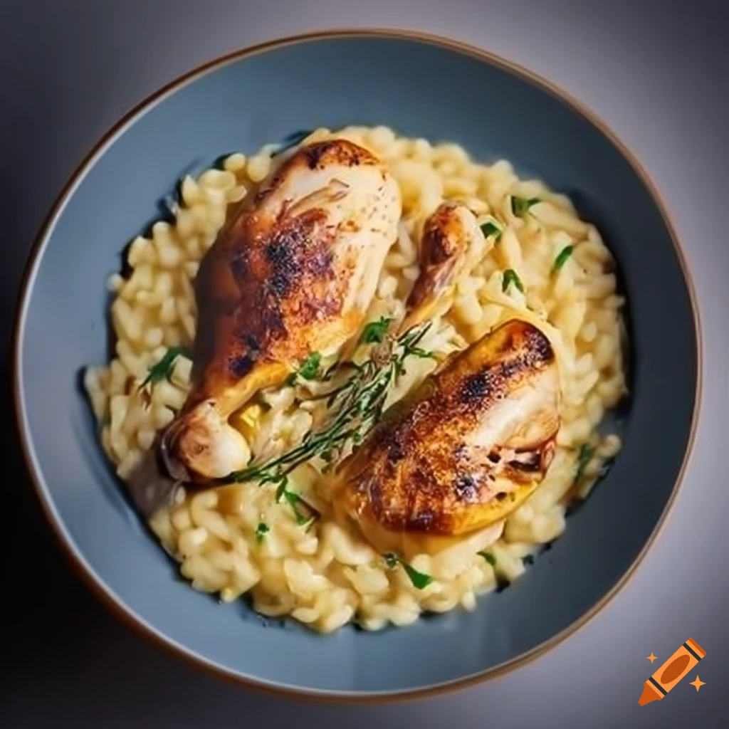 Delicious saffron risotto with chicken and thyme on Craiyon