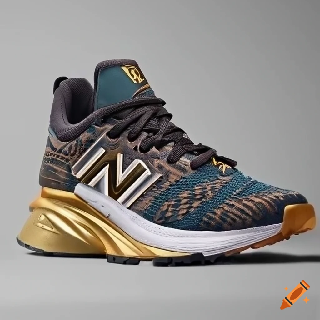 Gold new balance running shoes with high sole