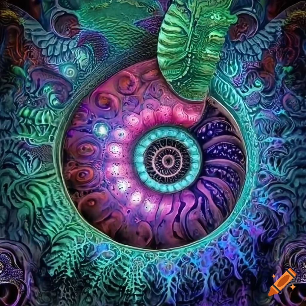 stone door with ammonite and spirals in Haeckel style