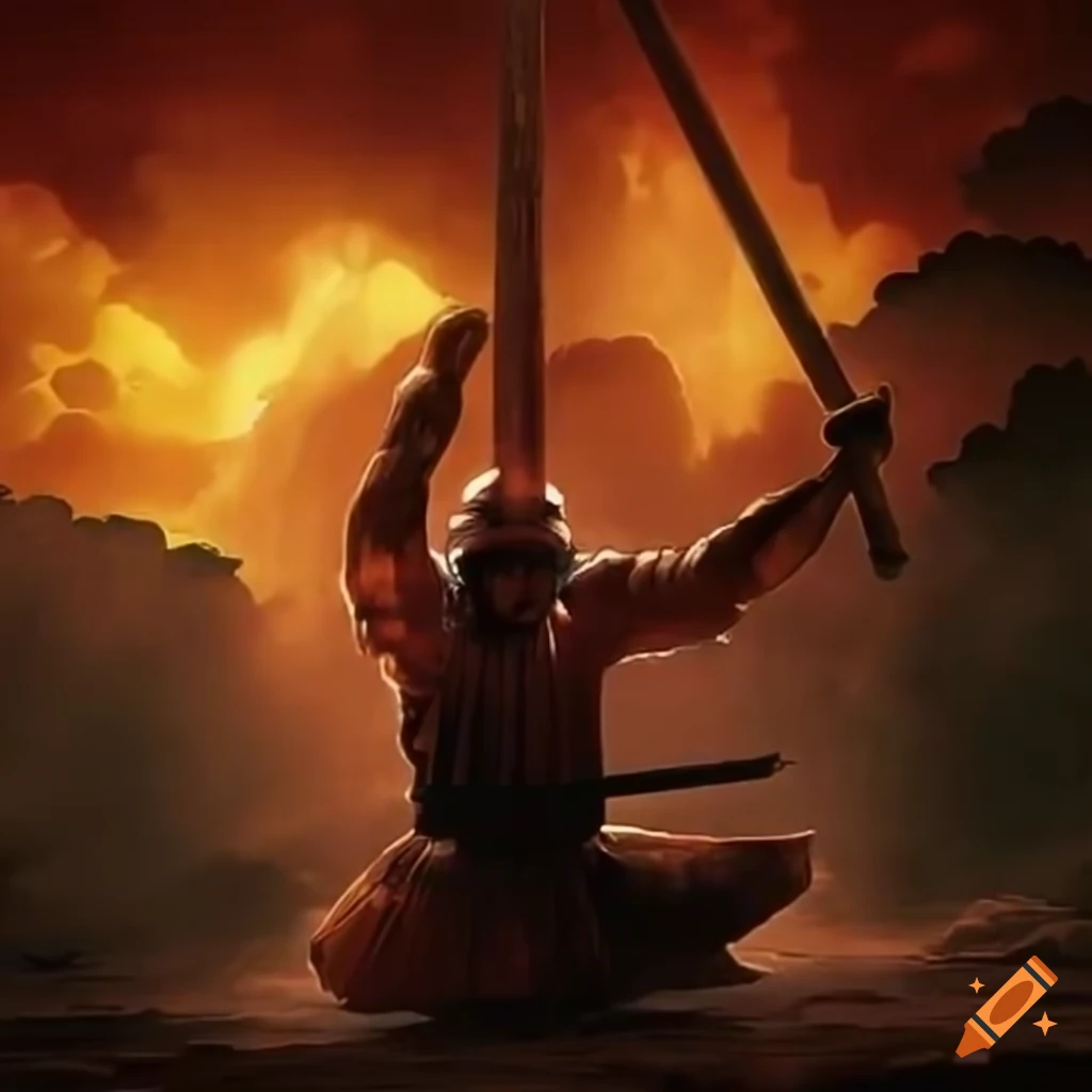 ancient Japanese temple where samurais duel with katanas